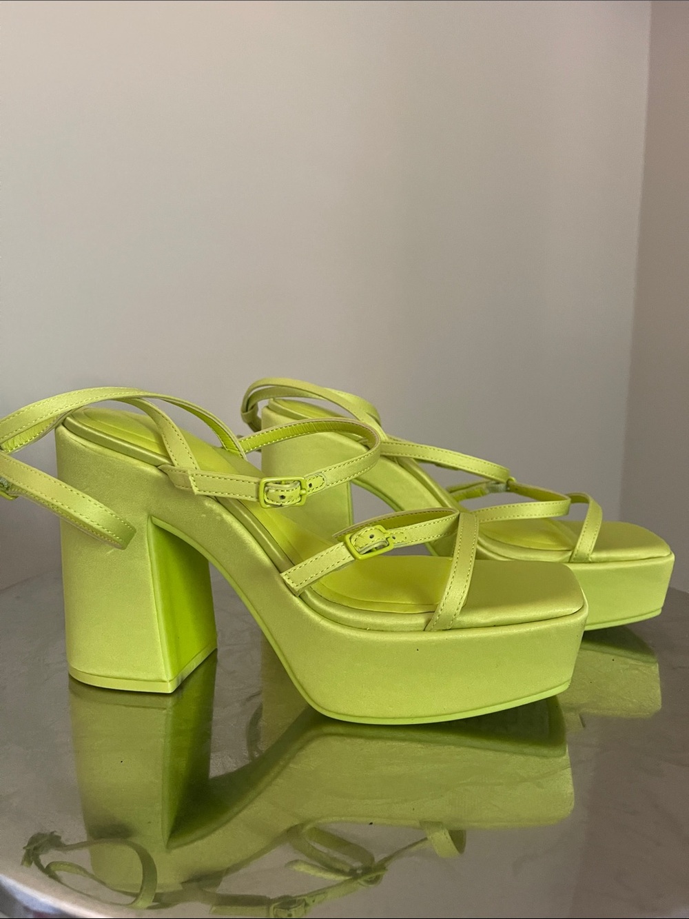 GB girls Neon Lime Strappy Platform Block Heels